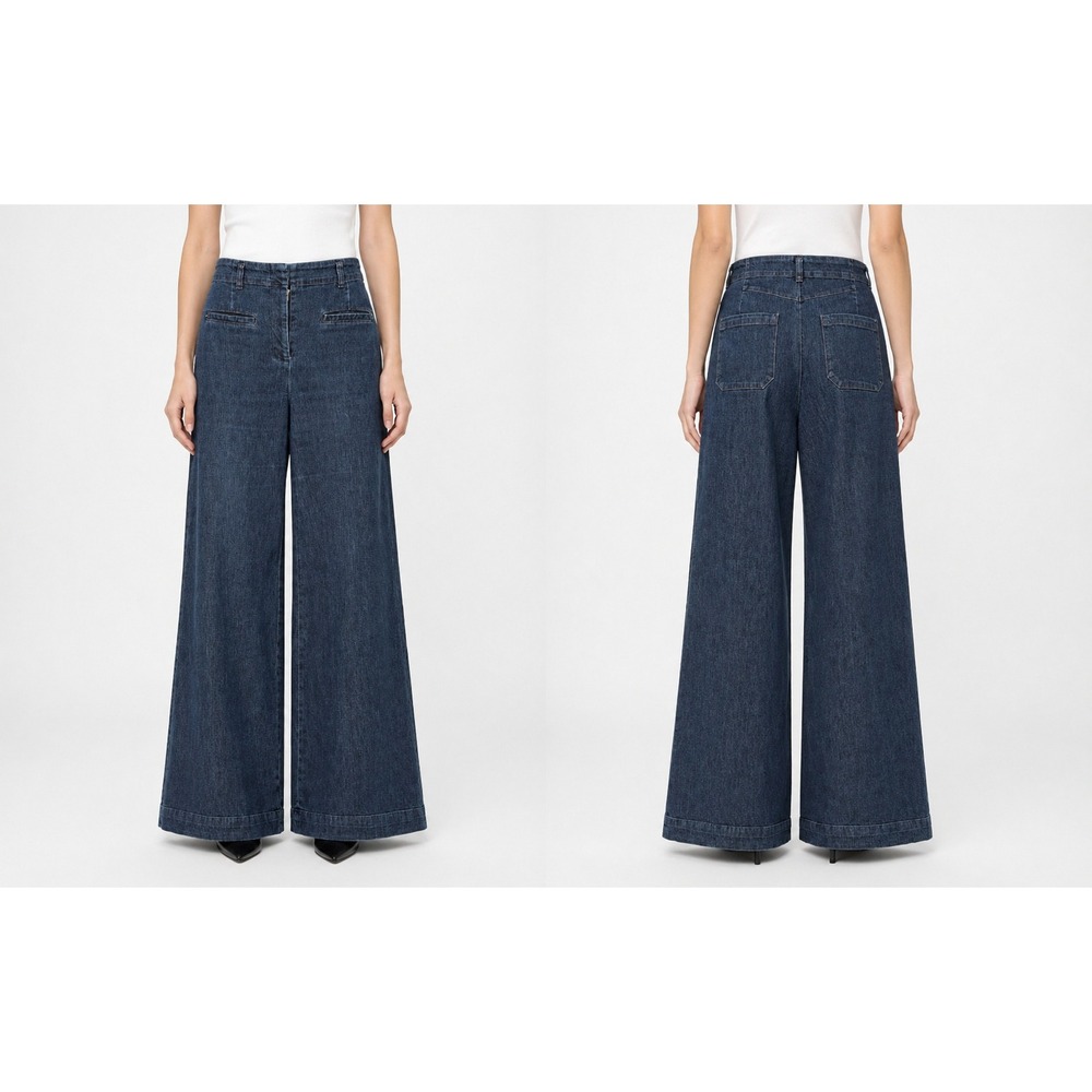 Anthro Cartonnier Wide Leg Trouser Jeans Women 10 Dark Wash High Rise Retro Boho